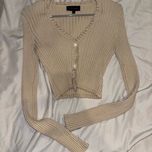Beige Ribbed V-Neck Cardigan by Cotton On